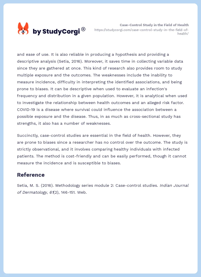 Case-Control Study in the Field of Health. Page 2