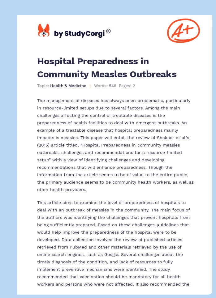 Hospital Preparedness in Community Measles Outbreaks. Page 1