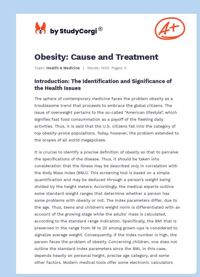 Obesity: Cause and Treatment. Page 1