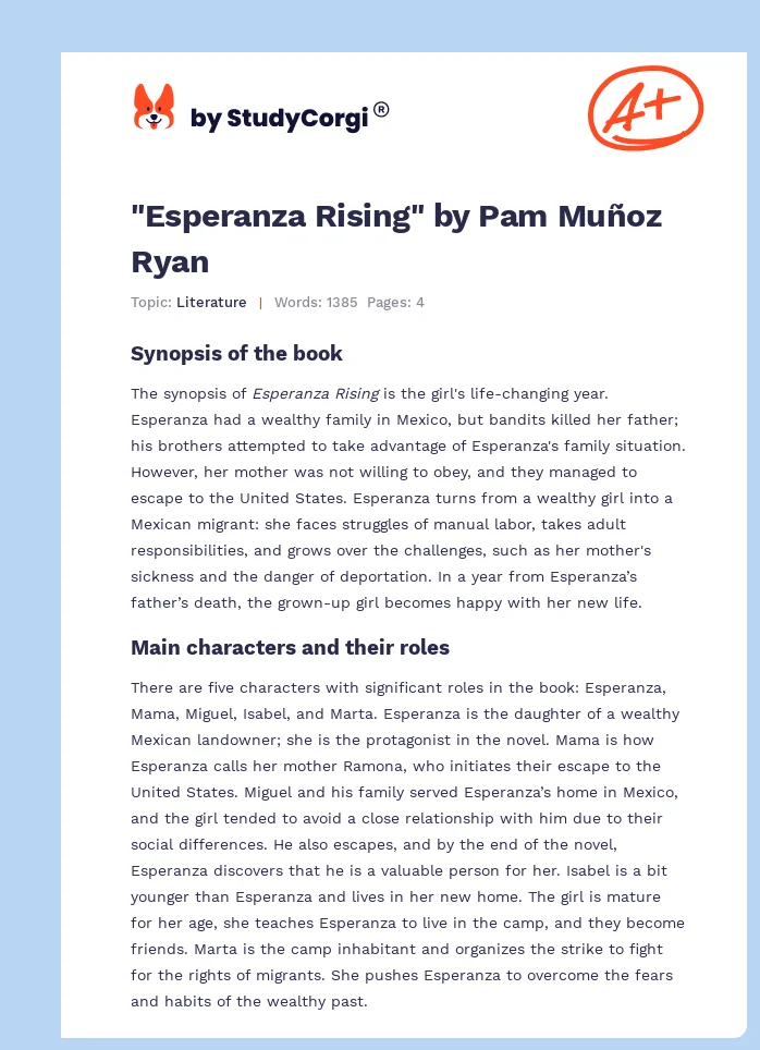 "Esperanza Rising" by Pam Muñoz Ryan. Page 1