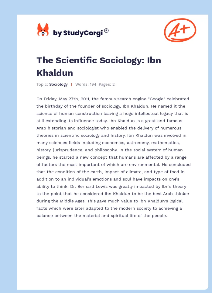 The Scientific Sociology: Ibn Khaldun. Page 1