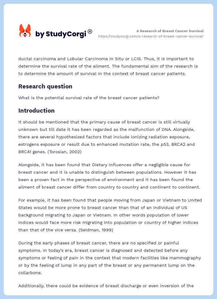 A Research of Breast Cancer Survival. Page 2