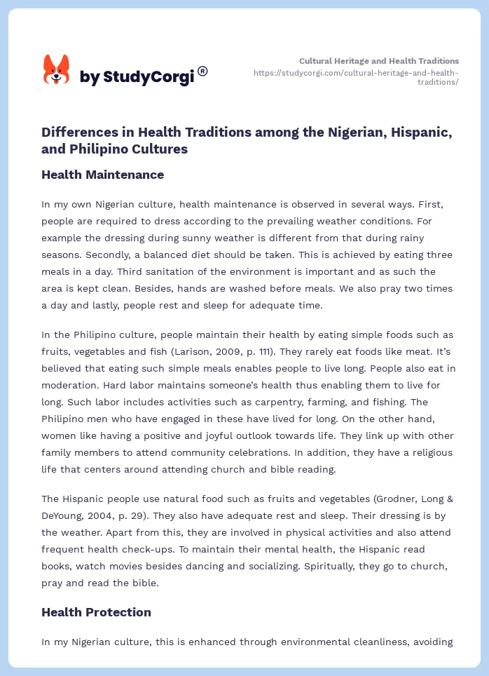 Cultural Heritage and Health Traditions. Page 2