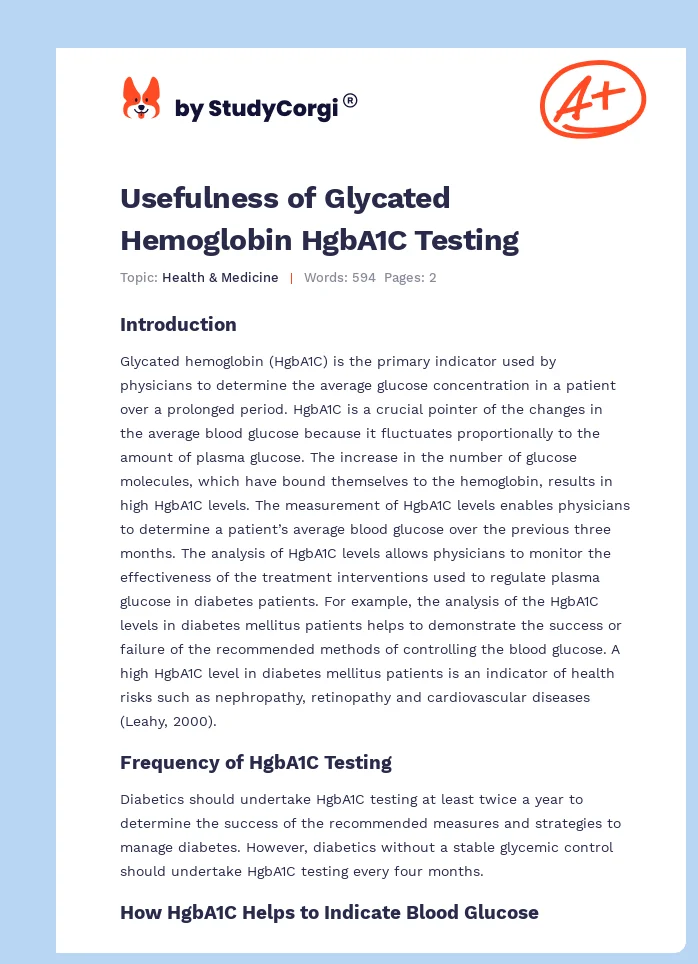 Usefulness of Glycated Hemoglobin HgbA1C Testing. Page 1