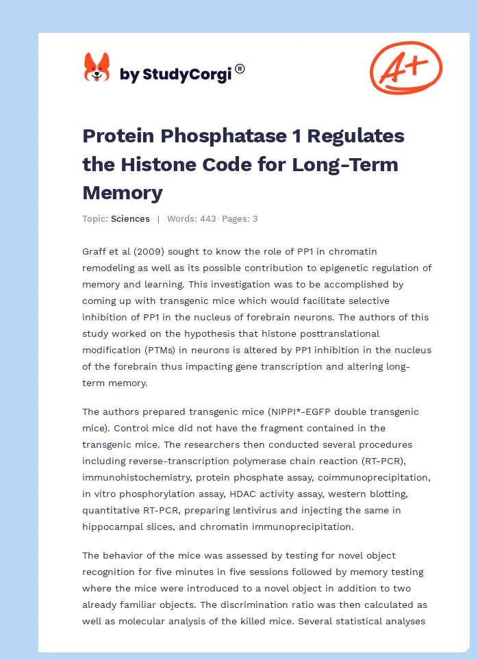 Protein Phosphatase 1 Regulates the Histone Code for Long-Term Memory. Page 1