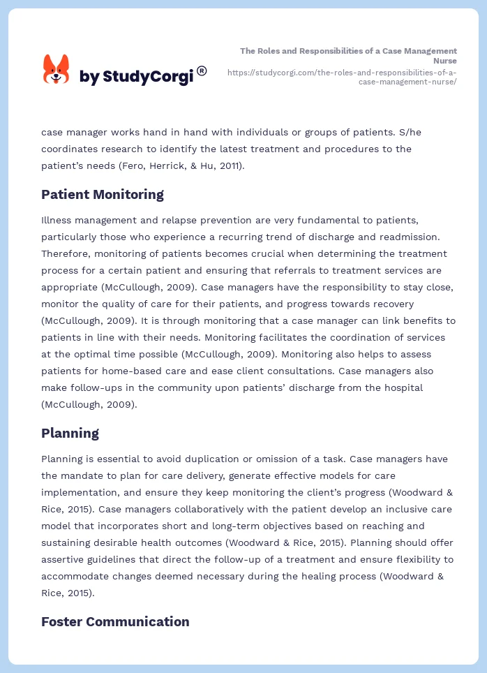 The Roles and Responsibilities of a Case Management Nurse. Page 2