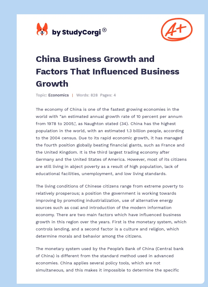 China Business Growth and Factors That Influenced Business Growth. Page 1