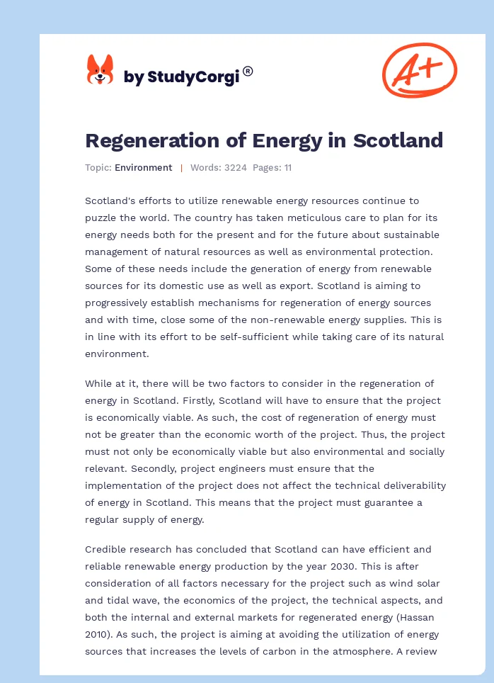Regeneration of Energy in Scotland. Page 1