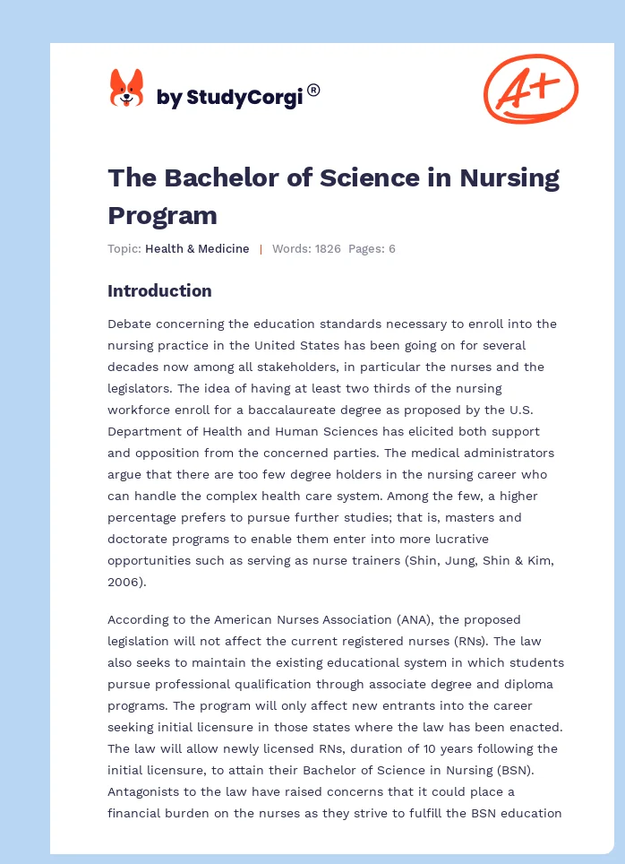 The Bachelor of Science in Nursing Program. Page 1