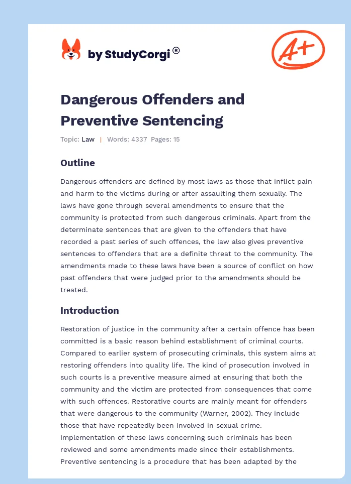 Dangerous Offenders and Preventive Sentencing. Page 1