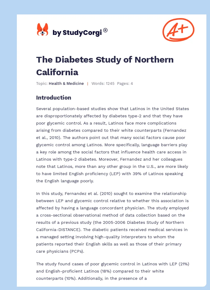 The Diabetes Study of Northern California. Page 1