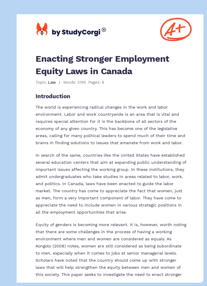 Enacting Stronger Employment Equity Laws in Canada. Page 1
