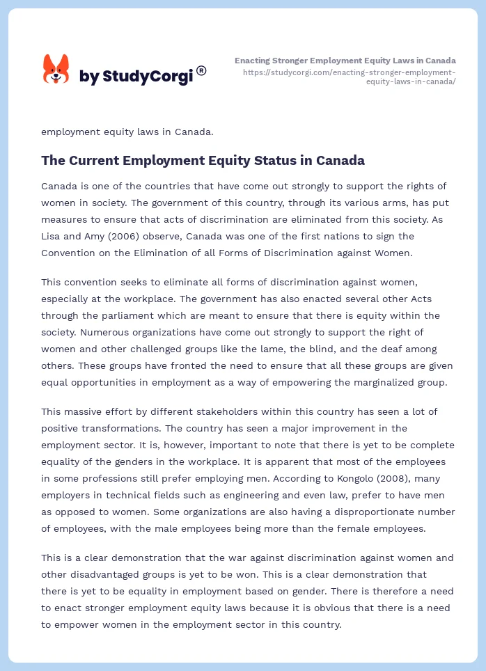 Enacting Stronger Employment Equity Laws in Canada. Page 2