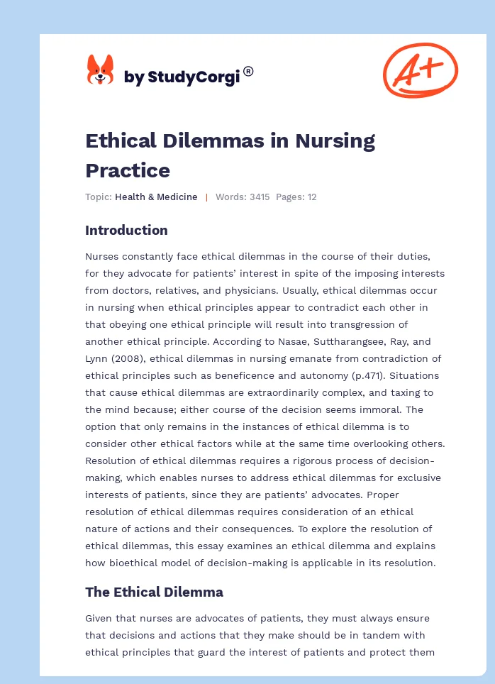 Ethical Dilemmas in Nursing Practice. Page 1