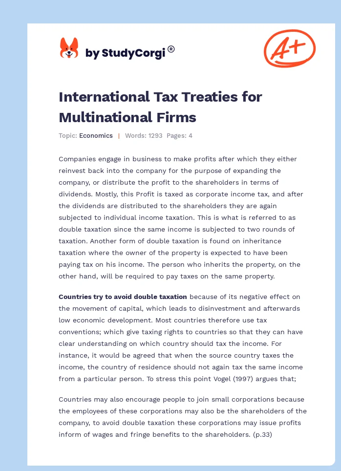 International Tax Treaties for Multinational Firms. Page 1