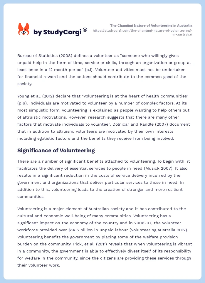 The Changing Nature of Volunteering in Australia. Page 2