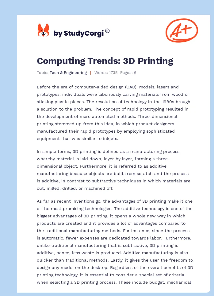 Computing Trends: 3D Printing. Page 1