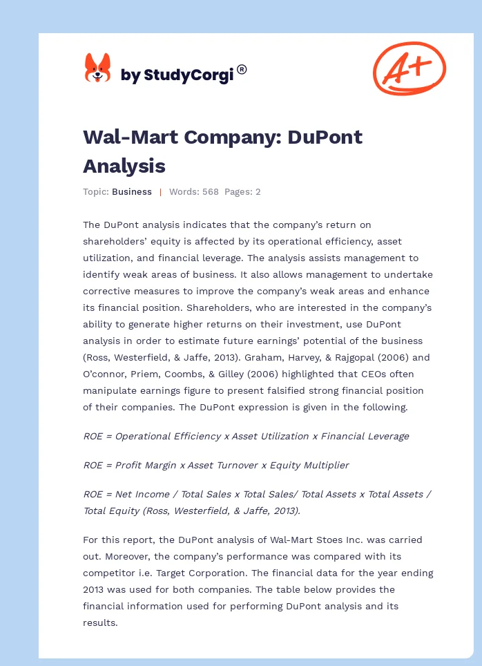 Wal-Mart Company: DuPont Analysis. Page 1
