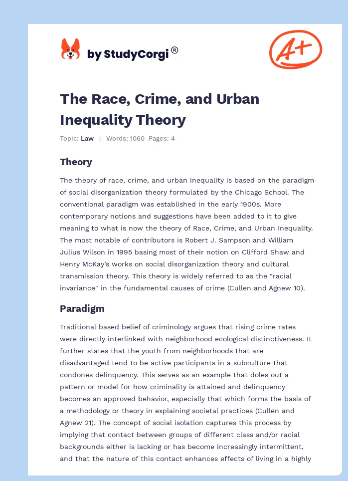 The Race, Crime, and Urban Inequality Theory. Page 1
