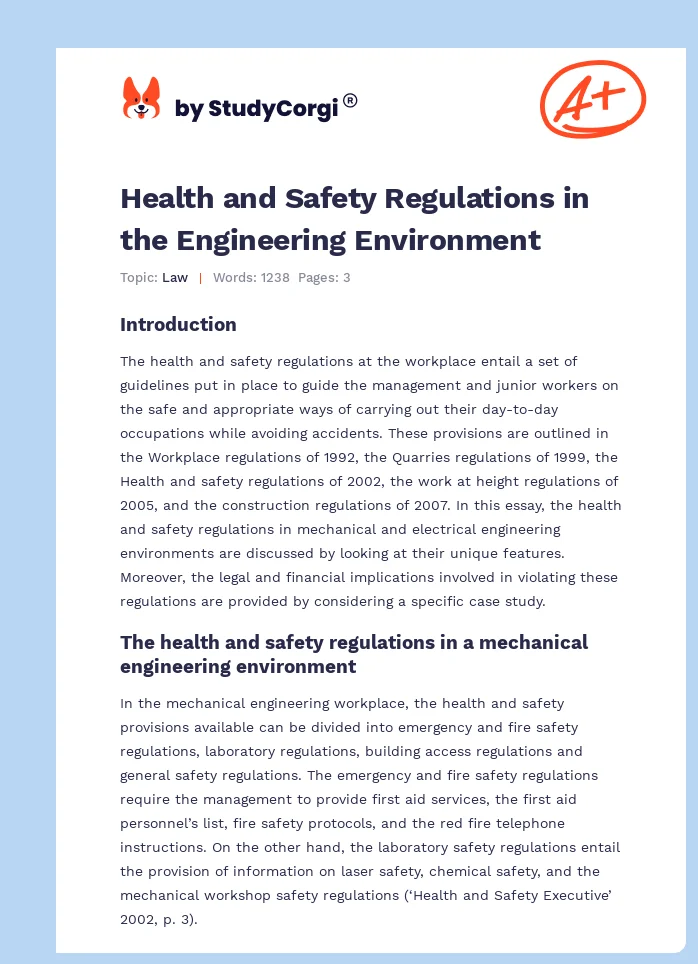 Health and Safety Regulations in the Engineering Environment. Page 1