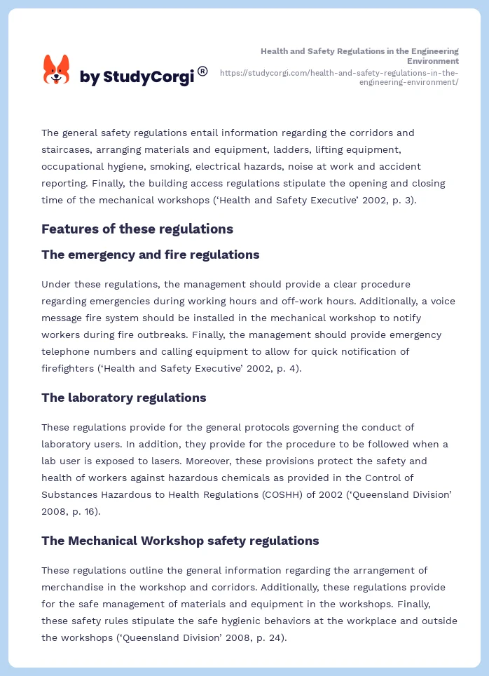 Health and Safety Regulations in the Engineering Environment. Page 2