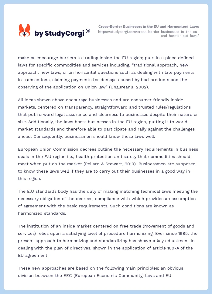 Cross-Border Businesses in the EU and Harmonized Laws. Page 2