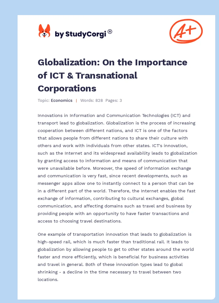 Globalization: On the Importance of ICT & Transnational Corporations. Page 1