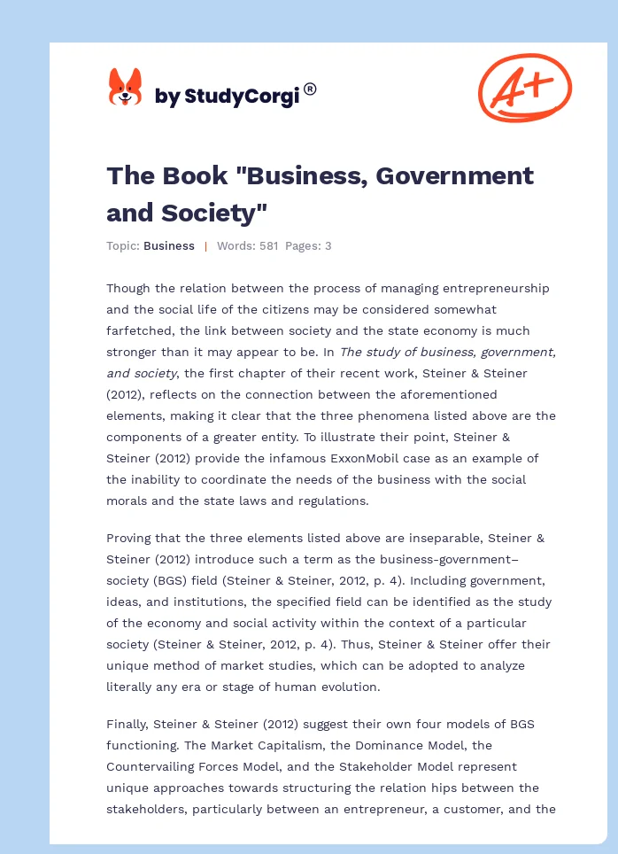 The Book "Business, Government and Society". Page 1