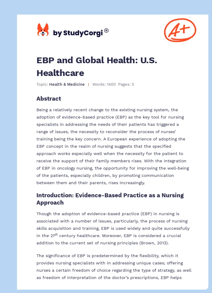EBP and Global Health: U.S. Healthcare. Page 1