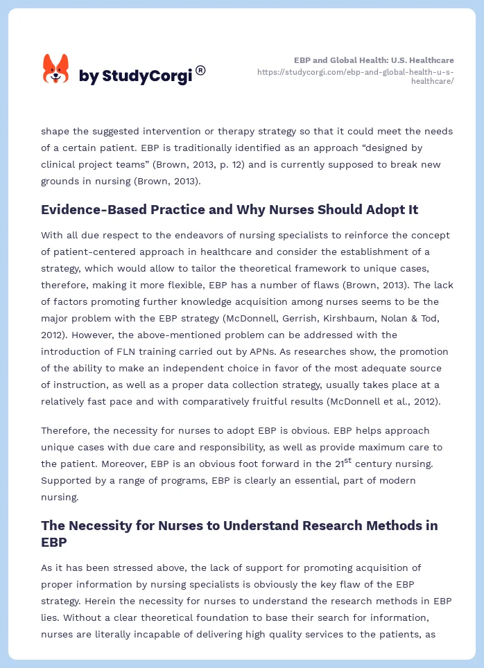 EBP and Global Health: U.S. Healthcare. Page 2