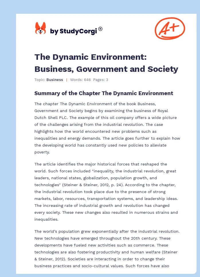 The Dynamic Environment: Business, Government and Society. Page 1