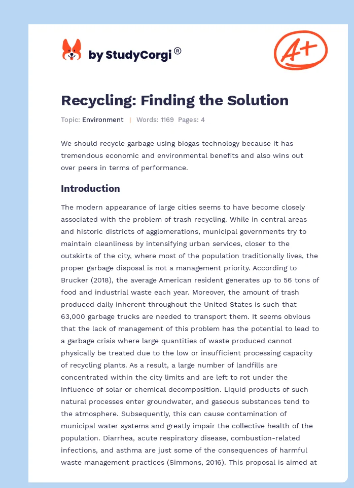 Recycling: Finding the Solution. Page 1