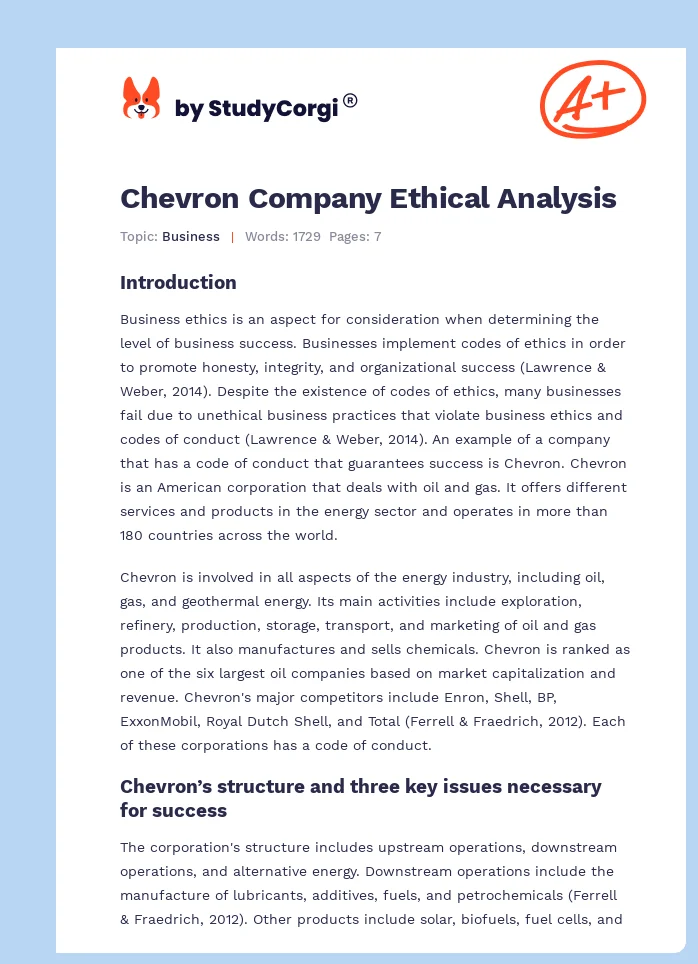 Chevron Company Ethical Analysis. Page 1