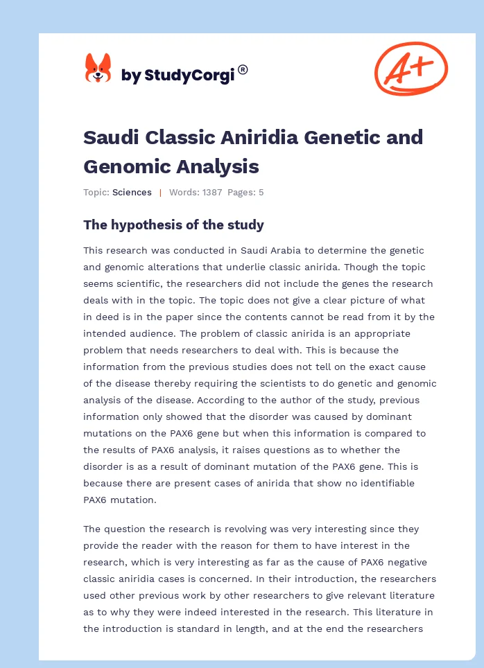 Saudi Classic Aniridia Genetic and Genomic Analysis. Page 1