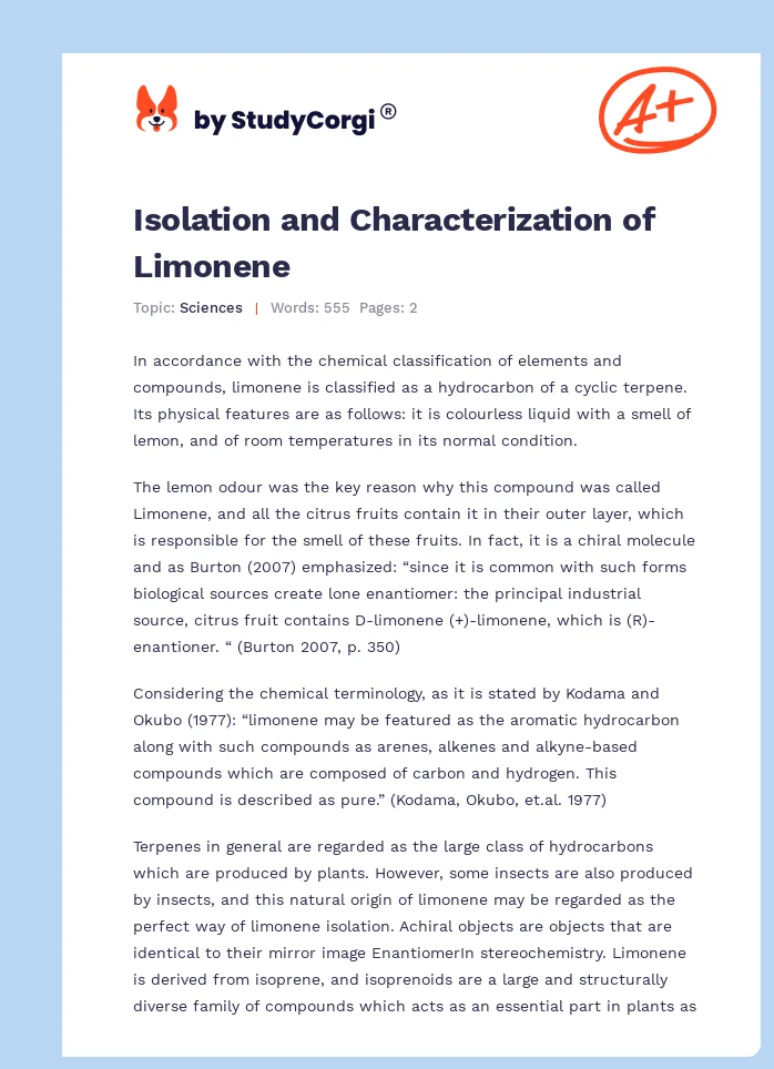 Isolation and Characterization of Limonene. Page 1