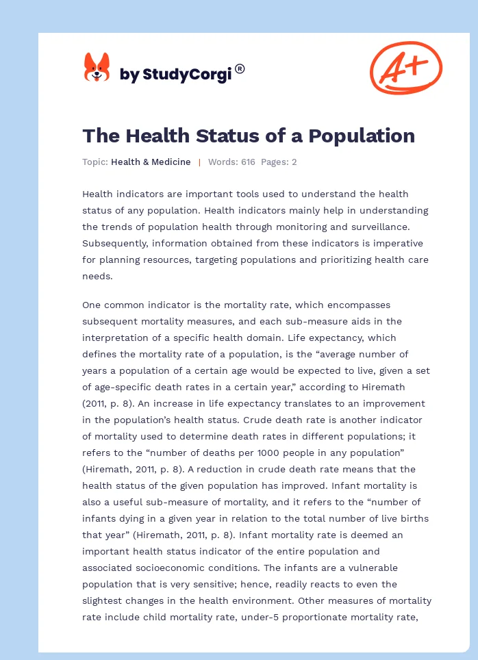 The Health Status of a Population. Page 1