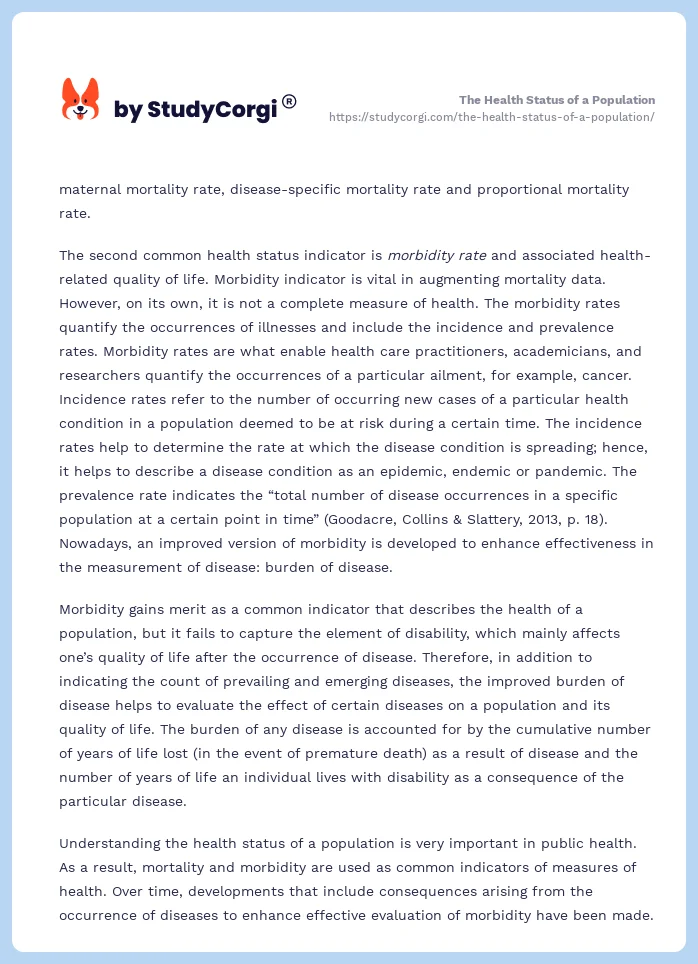 The Health Status of a Population. Page 2