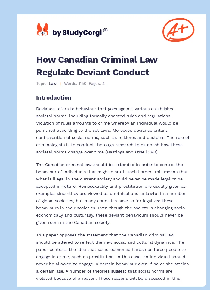How Canadian Criminal Law Regulate Deviant Conduct. Page 1