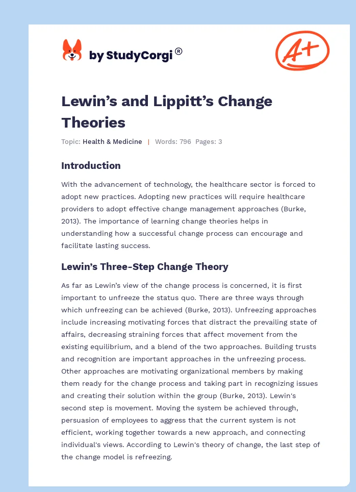 Lewin’s and Lippitt’s Change Theories. Page 1