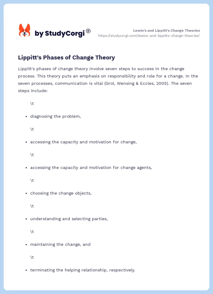 Lewin’s and Lippitt’s Change Theories. Page 2