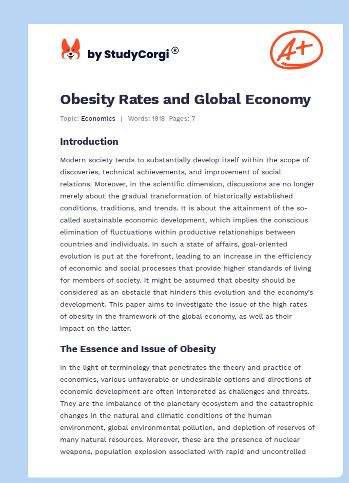 Obesity Rates and Global Economy. Page 1