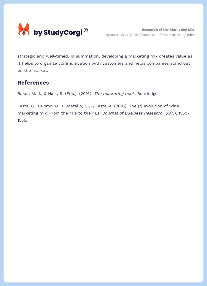 Research of the Marketing Mix. Page 2