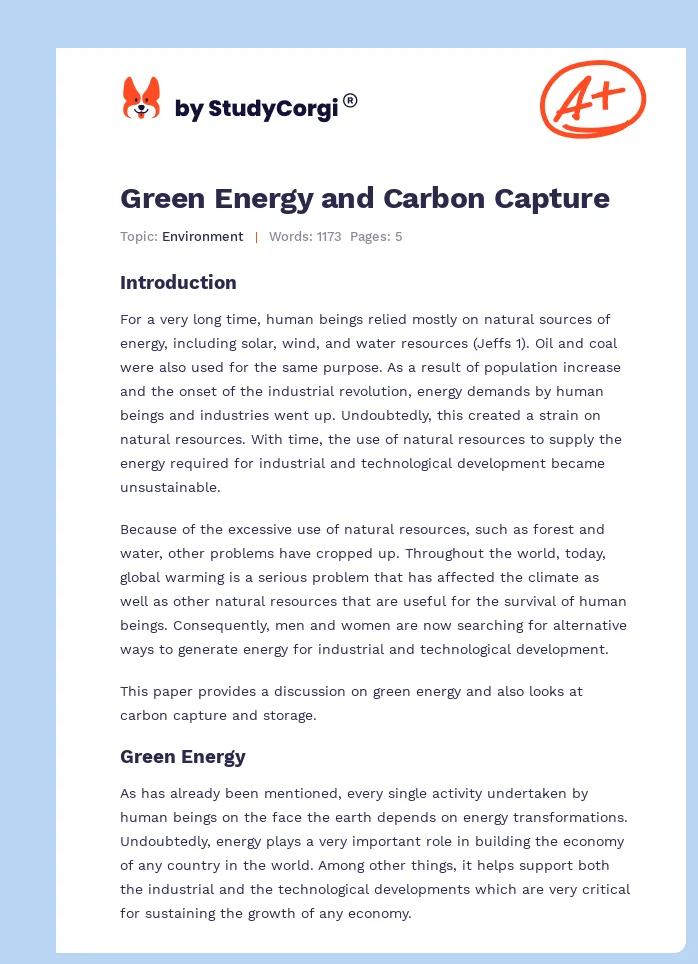 Green Energy and Carbon Capture. Page 1