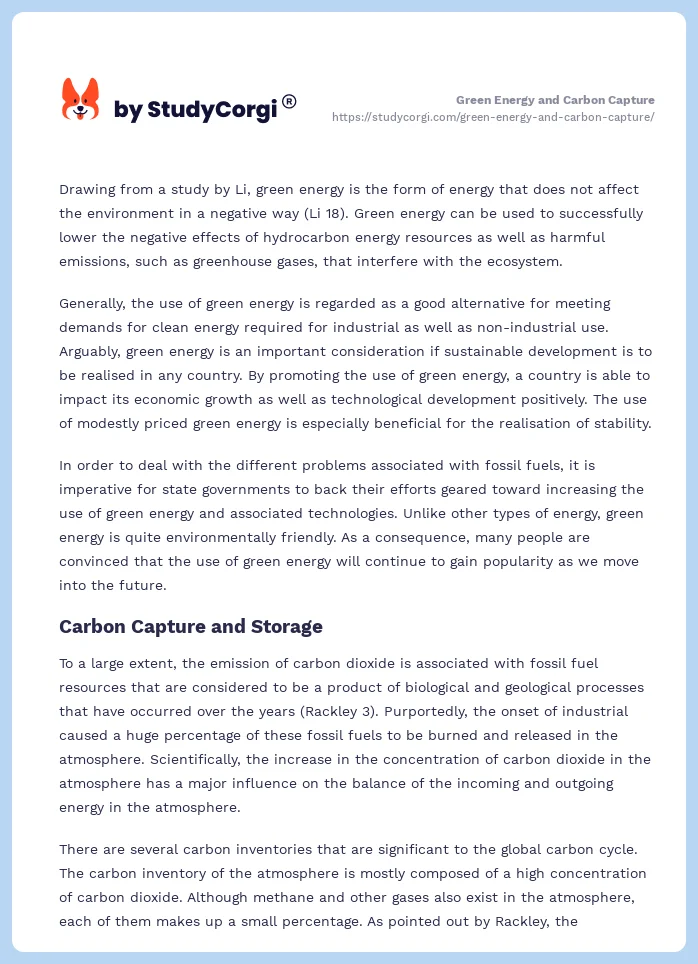 Green Energy and Carbon Capture. Page 2