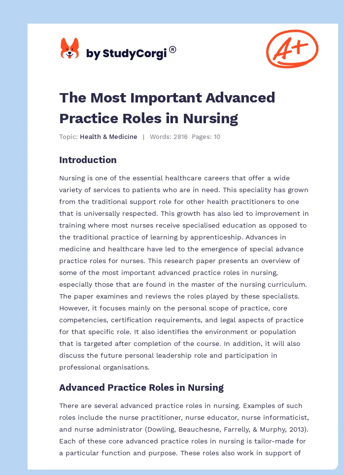 The Most Important Advanced Practice Roles in Nursing. Page 1