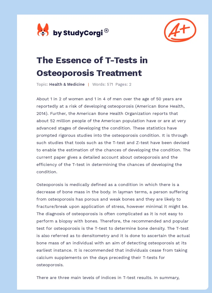 The Essence of T-Tests in Osteoporosis Treatment. Page 1