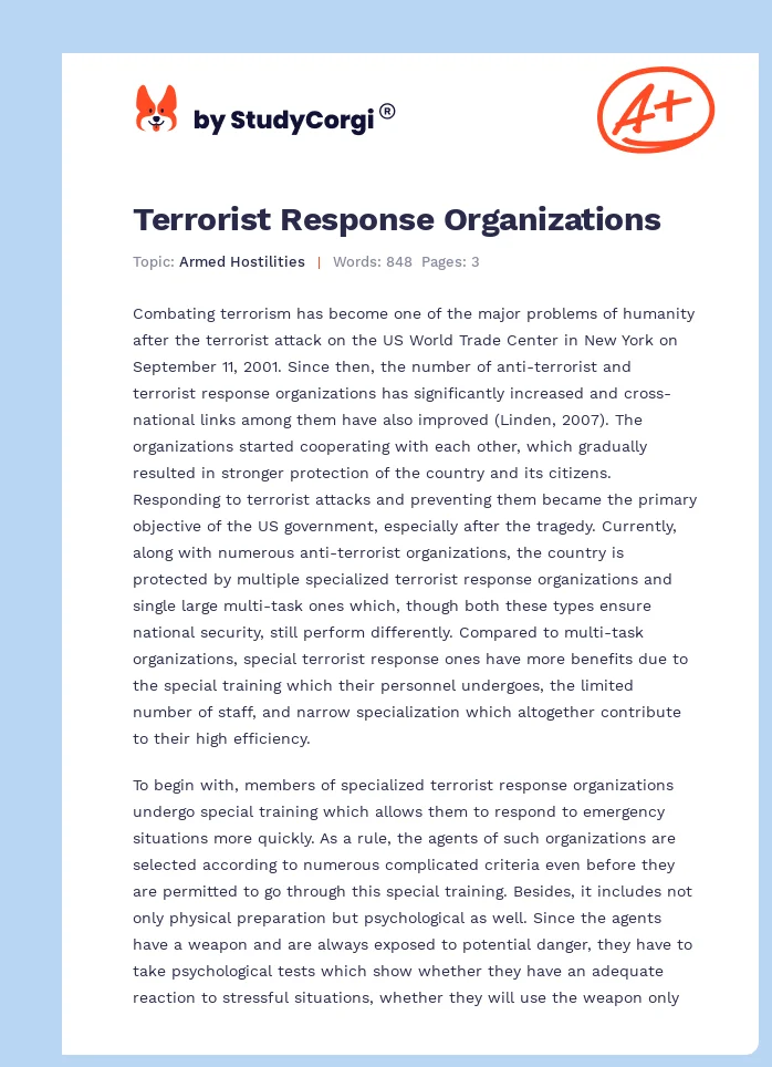 Terrorist Response Organizations. Page 1