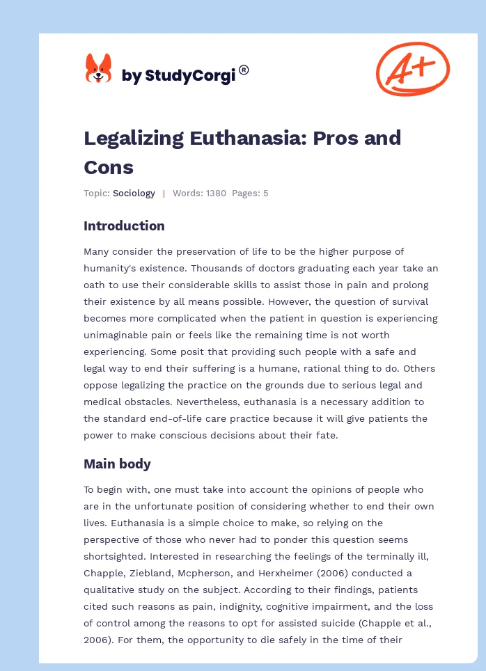 Legalizing Euthanasia: Pros and Cons. Page 1