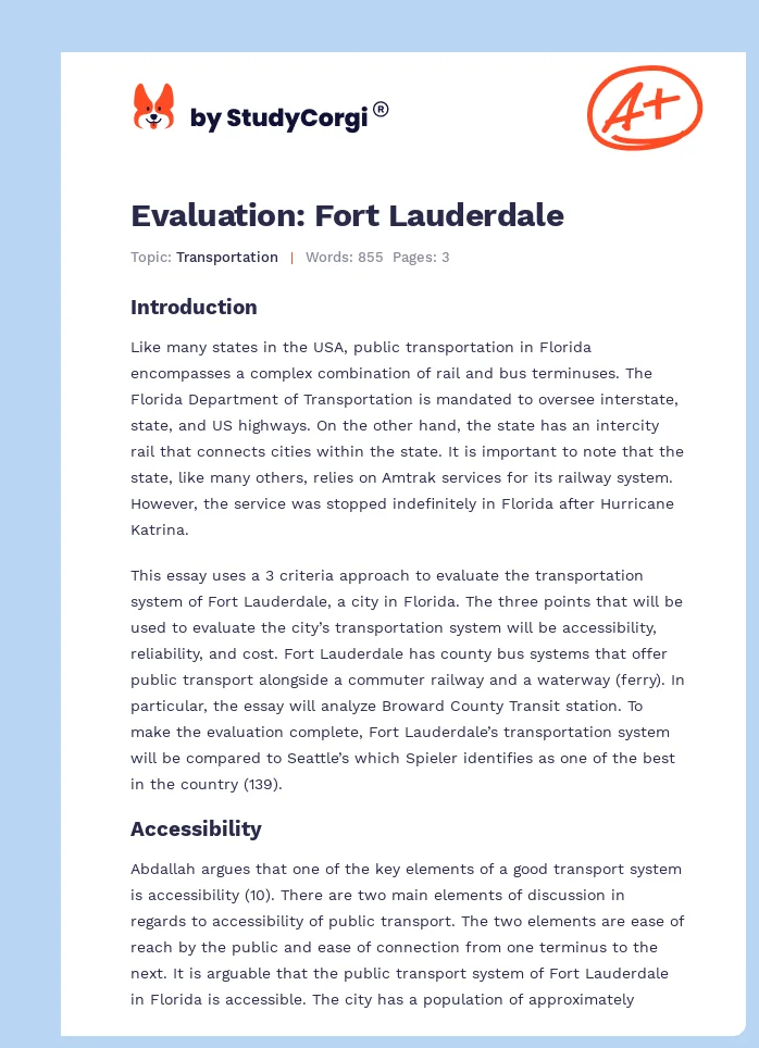 Evaluation: Fort Lauderdale. Page 1