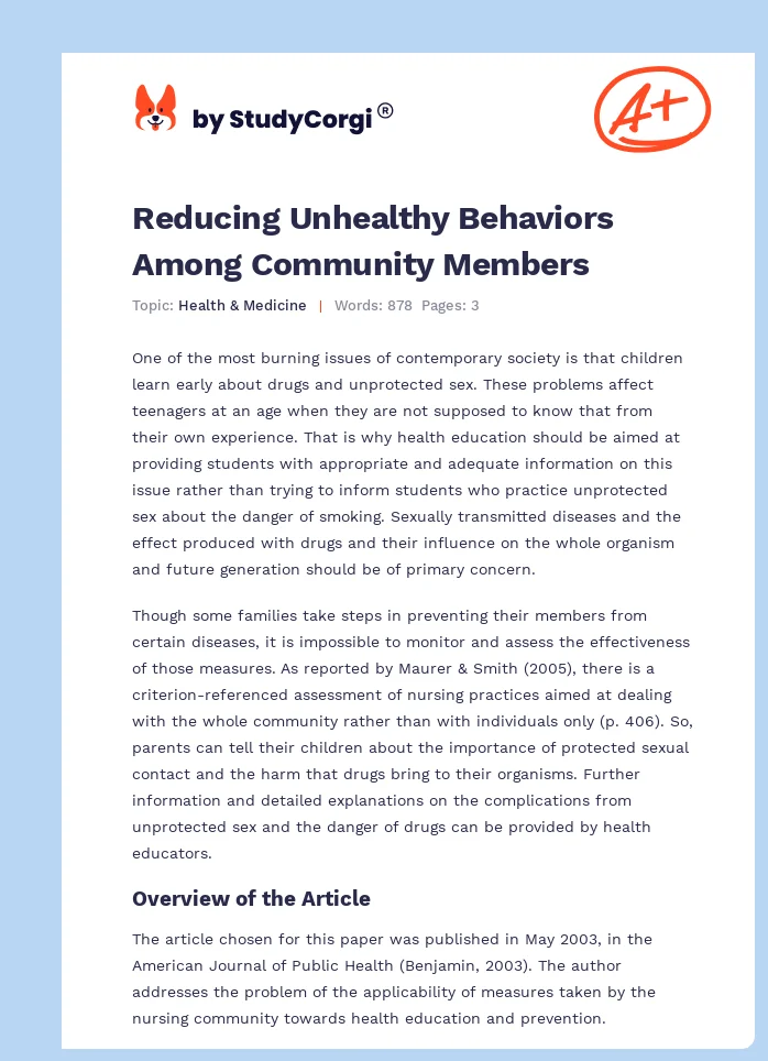 Reducing Unhealthy Behaviors Among Community Members. Page 1